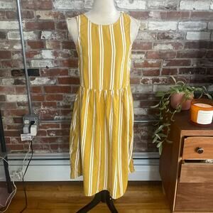 Sancia Florette Yellow and White Striped Knee Length Sleeveless Dress Size XS